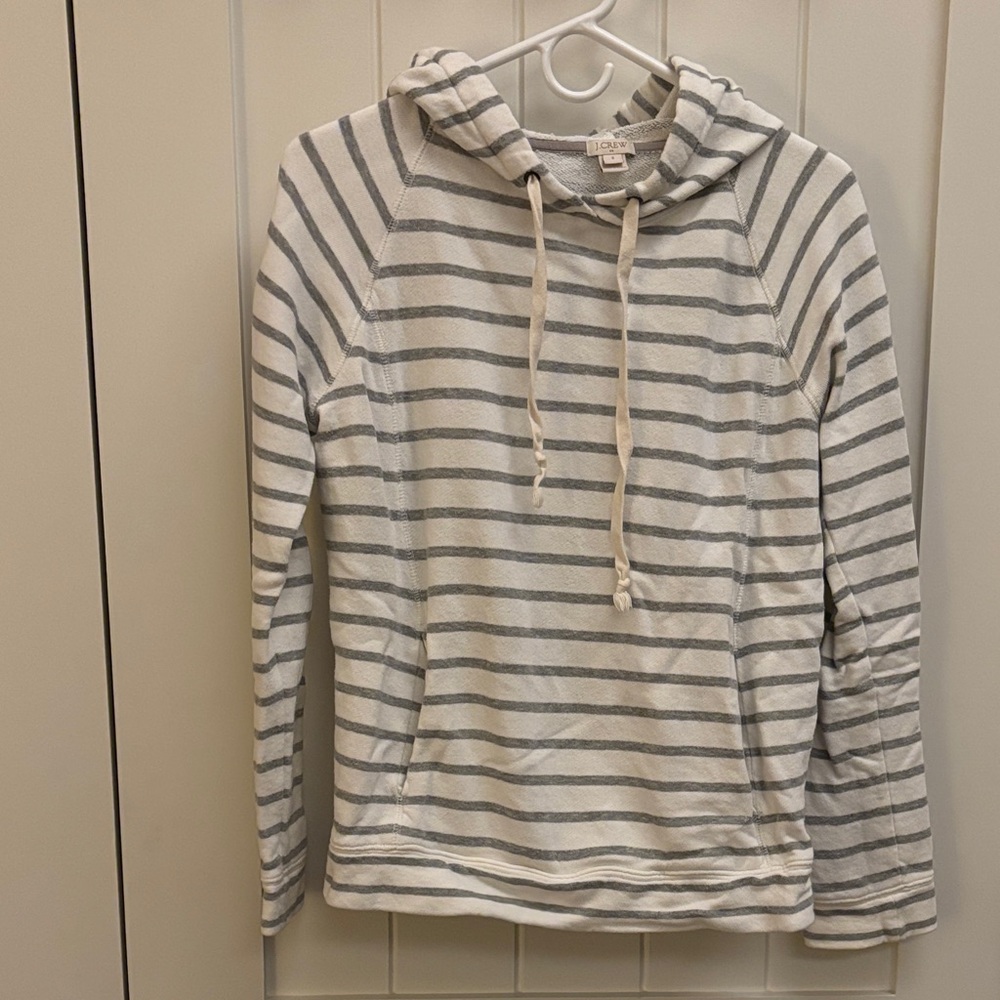 J Crew Striped Gray and White Hoodie